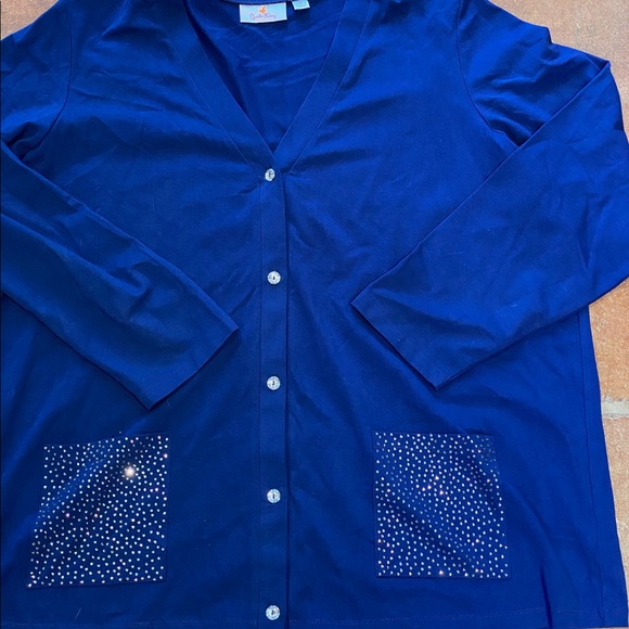 Quacker Factory Sweaters - Button front knit cardigan with bling pockets